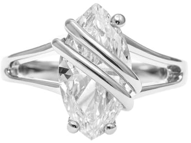 Bague Marquise en Argent 925 Rhodié pour Femme - Solitaire Contemporain avec Oxyde de Zirconium Éclatant - Bijou Poinçonné Chic et Moderne Idée Cadeau - Tailles 50, 56, 60