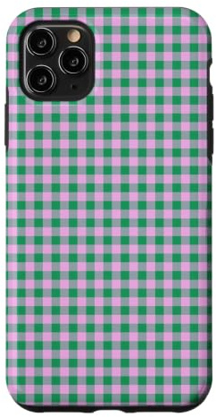 Custodia per iPhone 11 Pro Max Verde Rosa Mini Gingham Carino Piccolo Check Cottagecore Preppy