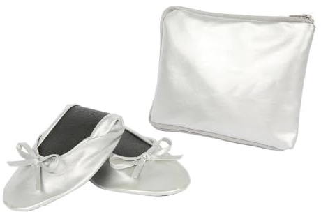 LCKKJHG 1 par silverplatta ballerinaskor, bärbara, hopfällbara, ballerinaskor, vikbara, för balett efter festen, för brud och bröllop, silver, 40 EU