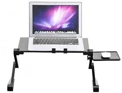 Rengue Justerbart Aluminiumlegerings Laptopbord med 360° Roterbara Ben och Kylfläktar för Laptopstativ Skrivbord (Svart)