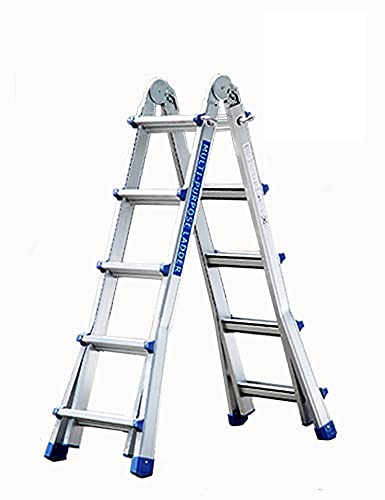 Vago-Tools 4x4 Aluminium Teleskopleiter Multifunktionsleiter Anlegeleiter (Silber, 150 kg, 199 cm, 16 Sprossen, 11,5 kg)