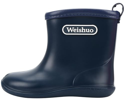 Weishuo Botas de Agua Infantiles para Niños Niñas 1-8 Años, Botas de Lluvia Ligeras PVC Impermeables Antideslizantes para Lluvia y Juegos al Aire Libre, Talla del Fabricante 13, 20 EU, Azul Oscuro