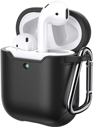 JETech Hülle für AirPods 2/1, mit Schlüsselanhänger, Schwarz | PC- und TPU-Material, Stoßschutz