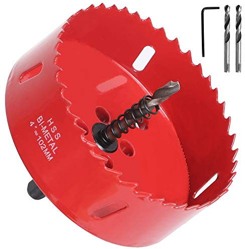 KINJOEK 4 Inch 102 MM Hole Saw Heavy Duty Steel Cornhole Boards Hole Saw Blade Corn Hole Drilling Tool Drill Bit Saw for Cornhole Game, Red