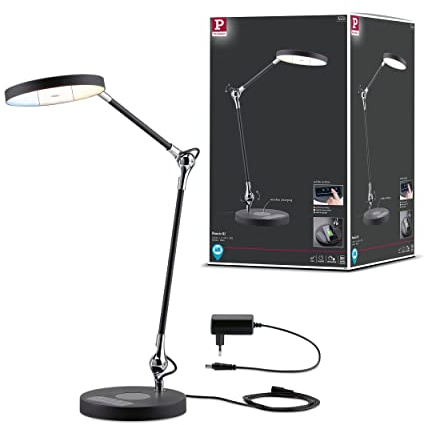 Paulmann 78910 LED Schreibtischleuchte Numis White Switch Qi Ladefunktion incl. 1x11 Watt dimmbar Schwarz Aluminium, Kunststoff 2.700-6.500 K