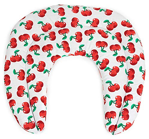 Pequeña almohada de cuello | Saco cervical térmico de semillas | Cojín compartimentado para huesos de cerezas (color: cherry-white)