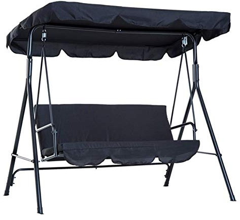 LINGKY Replacement Canopy for Swing Seat 2 & 3 Seater Sizes Hammock Cover Top Garden Outdoor (132x190x15cm,Black)