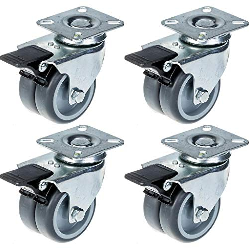 Doppelrollen, 75 mm, Gummi, mit Bremse, 400 kg Tragkraft, Grau, 4 Stück