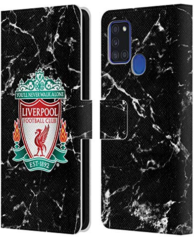 Head Case Designs Offizielle Liverpool Football Club Wappen Schwarz Marmor Leder-Wallet-Hülle Kompatibel mit Samsung Galaxy A21s (2020)