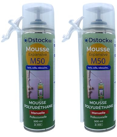 DSTOCK60 – Set mit 2 Flaschen Bauschaum/Montageschaum 500 ml – Professioneller Polythan-Schaumstoff – Außen- und Innenbereiche