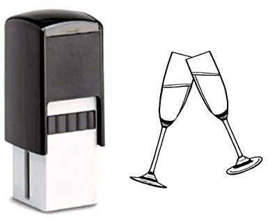 DEKO-LANDO Bonuskartenstempel mit Motiv - Sektgläser Champagner - Gummi, Rechteckig, 10mm x 10mm, Schwarz, Grau