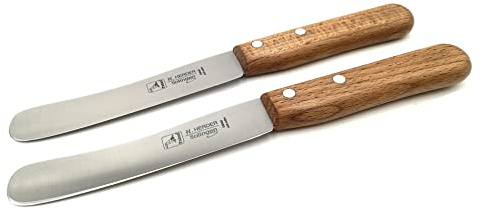 2 Herder Solingen Buckelsmesser Frühstücksmesser Brötchenmesser Buttermesser 21,5cm Carbonstahl Gußstahl nicht rostfrei 1,5mm stark Buche echter Handabzug