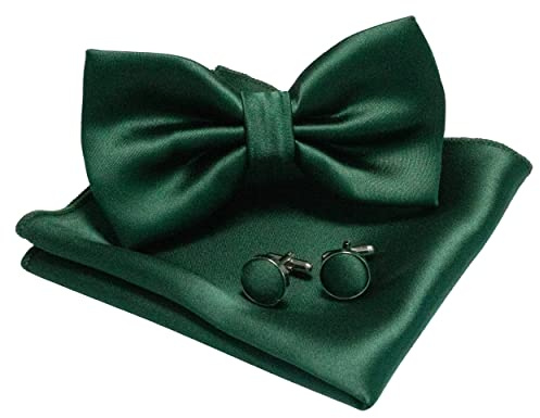 JEMYGINS Herren Fliege Satin Fliege und Einstecktuch mit Manschettenknöpfe Sets