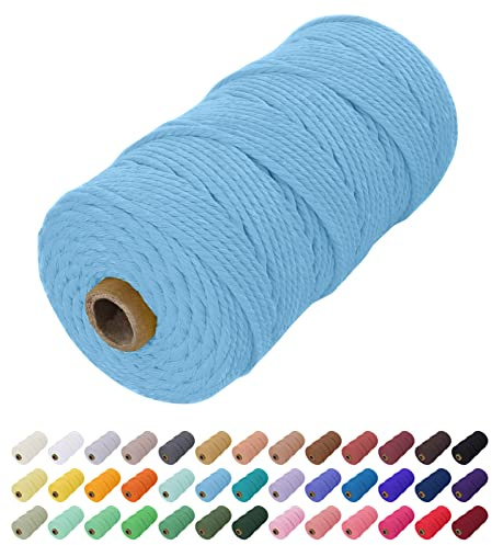 Uiopa Hilo Macrame 2mm x 200m, Cuerda Macrame Cuerda de Algodon Natural Cordel, Cuerda Manualidades para DIY Macrame Pared, Cortina, Colgar Plantas, Decoracion Dormitorio (Cielo azul)