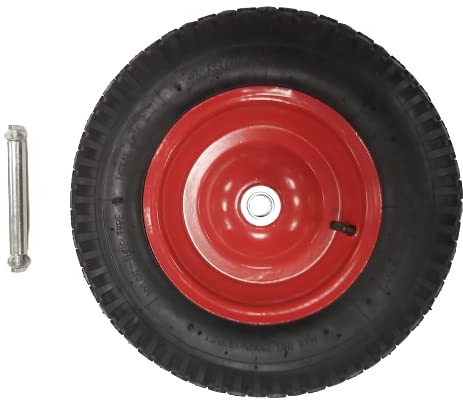 Replacement 15 x 3.4 Pneumatic Heavy Duty Garden Wheelbarrow Wheel & Axel (Red)