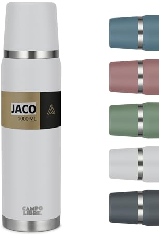 Campo Libre. Jaco® Thermoskanne 1L, 750ml, 500ml I Thermos mit Becher I Unsere Thermosflasche mind. 24h heiß I Isolierkanne mit Doppelwandisolierung ist zu 100% auslaufsicher & recycelter Edelstahl