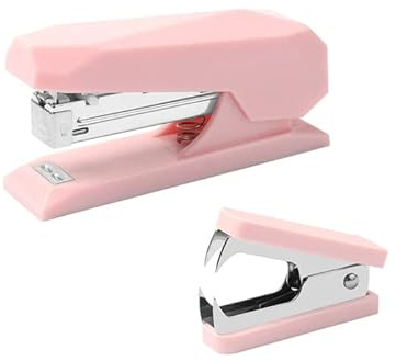 Pink Stapler Staples Remover Set Plastic Diamod Shape Shell Desktop Manual Stapler 20 Sheets Capacity and Plastic Body Metal Jaws Staple Remover Stapling Tool for Stationery Accessories Organizer