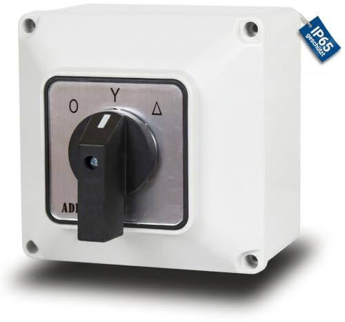 ADELID Nockenschalter 0-Y-T 20A 230/400V | Drehschalter 3 Phasen Stern-Dreieck IP65 Aufputz | Schaltwinkel 60° | Gehäuse 113x113x106mm CE