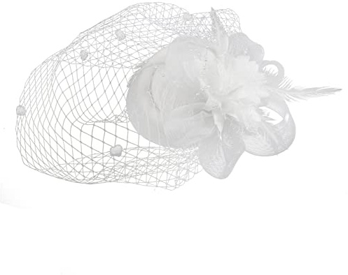 COSFAN Fascinators Hut,50s Women's Feather Headband,Flower Mesh Face Veil Feather Hair Clip,Hair Accessories for Cocktail Tea Party Masquerade