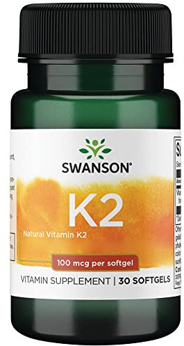 Swanson, Vitamin K2 (Menachinon MK-7), 30 glutenfreie Softgels, 100mcg Vitamin K2 je Dosis, Sojafrei, GMO frei, Geschmacksneutral