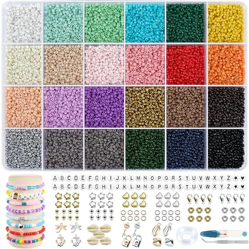 ARTREE 20000 Perlen Zum Auffädeln, 2mm Perlen Zum Armbänder, Kleinen Rocailles mit 300 Buchstaben Perlen, Perlen für Armbänder,Perlen Set für Weihnachten DIY Bracelet Making Kit, Partys, Feiertage