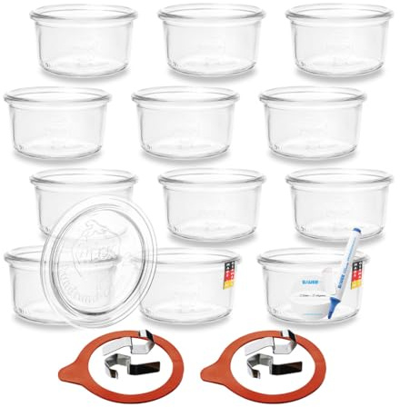 Flaschenbauer 12er Pack Sturzglas 165ml RR80 - Vielseitige Einmachgläser für Kuchen im Glas, Marmelade, Konservieren, Einmachen & Küchenkreationen Inklusive Etikett - Made in Germany