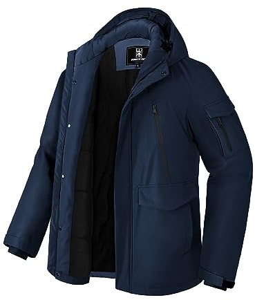 Pioneer Camp Cappotto da uomo invernale impermeabile foderato in pile caldo giacca con 9 tasche cappuccio antivento isolato da uomo giacca parka (S-XXL), Marino, M