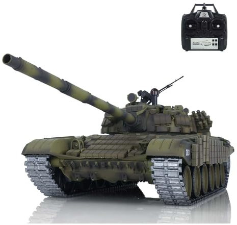 wheelfun Heng Long 1/16 RC Panzer 7.0 Upgraded Version T72 3939 Metall Kampffahrzeug 340° Drehbarer Turm Metallschienen Raucheinheit Infrarot Kampf Heben Barrel Licht Sound BB Schießen Airsoft Panzer