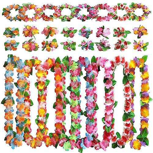 8 Sets Leis Luau, Hawaiianische Leis Girlanden Halsketten, Blumenkette Hawaii, Blumenketten Hawaiiketten, Hawaii Blumen Deko, Hawaii Ketten Set, für Strandparty, Poolparty