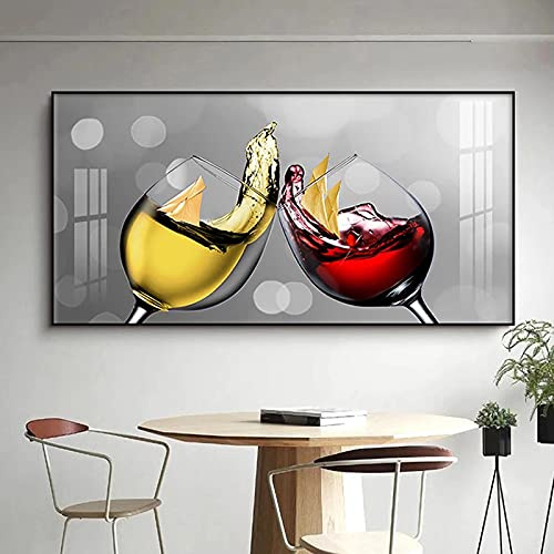 HOLEILUCK Copa de vino tinto Pintura en lienzo Impresiones abstractas modernas Comedor Bar Restaurante Cocina Decoración para el hogar Arte de la pared Imágenes 70x16 0cm / 28x63in con marco negro