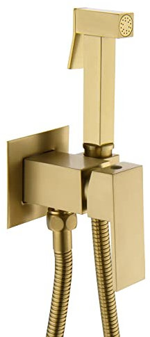 Winskybath Brushed Gold Brass Concealed Shower Mixer Hot and Cold Set with Muslim Shataff Bidet Spray Head Hose Wall Mount