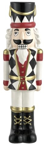 Baroni Home Schiaccianoci Natalizio in Porcellana Decorata, Sopramobile Vaso Decorazione Colorata Personaggio Natalizio, (Vestito Bianco e Nero)