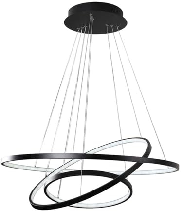 LED Pendelleuchte Modern Dimmbar Pendellampe Esstischlampe 108W 3-Ring Höhenverstellbar Hängeleuchte Schwarz Aluminium Acryl Kronleuchter Mit Fernbedienung Wohnzimmer Esszimmer Decken Hängelampe