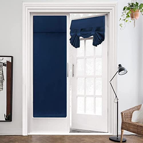 ZHhan French Door Curtains Privacy Blackout French Door Shade for Glass Door Home Office,Sidelight Curtain Tie up Shade,Easy Installed 66x182cm,Navy Blue,1 Panel