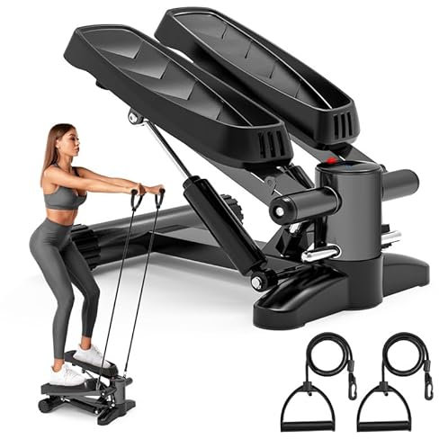 Stepper, Tohoyard Mini Stepper für Zuhause 150kg mit Widerstandsbändern, LCD Display, Großen Pedalen, Stepper Hometrainer für Anfänger & Fortgeschrittene, Fitnessgeräte für Zuhause, Schwarz