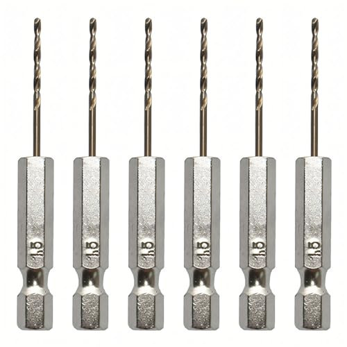 6 Pcs 1/4 Hex Shank Drill Bits 1.5mm High Speed Steel Twist Drill Bit High Speed Steel Drill Bit Set Small Drill Bits for Wood Stainless Steel Metal Plastic Plastic