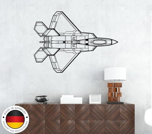 MetalGiftsWorld F-22 Raptor Top Flugzeugsilhouette, Flugzeug-Metalldekor, Wandkunst aus Metall (Größe: 70 / 180 cm)