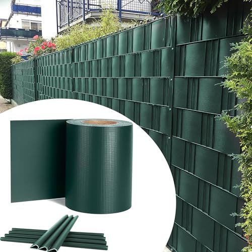 CEEDIR 65 m - 12,35 m² - Bande brise-vue en PVC - Double fil - Avec clips - Film de clôture - Protection contre le vent - Opaque - Pour clôture de jardin - Vert