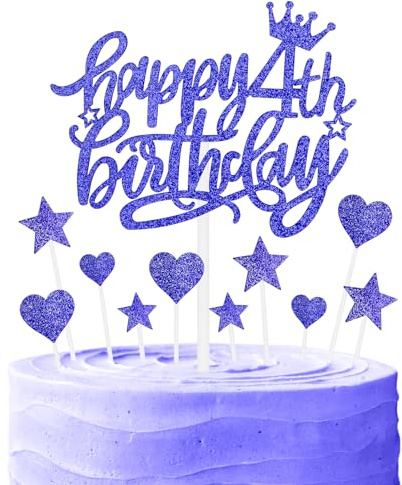 mciskin Royal Blue Happy 4th Birthday Cake Toppers for Cake, Girl Boy 4th Birthday Decorations,Personalised Cake Toppers for Girl Boy,Glitter 4 Cake Topper Cupcake Topper for Party Cake Decoration