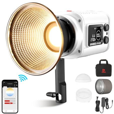 JINBEI EF60BI 60 W Videobeleuchtung, Fotobeleuchtung, zweifarbig, batteriebetrieben, 2700 K-6500 K, mit Reflektor und Fokuslinse Zoom APP Control COB Lighting