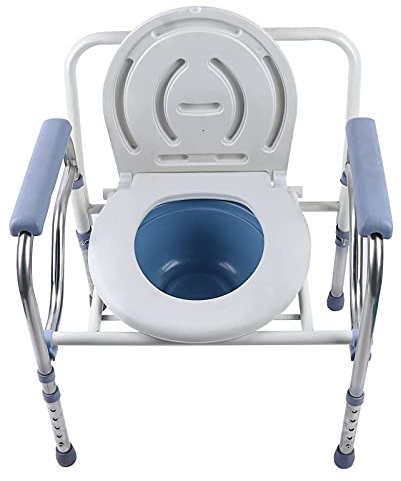 TVSKWMRQ Nachttisch-Toilettenstuhl, Duschstuhl mit Armlehnen und Rückenlehne, Toilettenstuhl für Erwachsene, klappbarer Toilettensitz, robuster Toilettenstuhl aus Stahl, höhenverstellbare