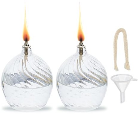 SUPERFINDINGS 2 set di Lampade A Olio In Vetro Trasparente, Luci Da Tè A Combustione Lunga Da 3.8x3.1 pollici, Aspetto Unico con Filettatura Interna, Stoppino In Cotone e Supporto Inclusi