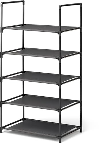 edihome, Scarpiera Salvaspazio Slim, 5 Livelli, (28 x 45 x 89 cm), Organizzatore di scarpe, Portascarpe alto e stretto, plastica, verticale, Show Rack (5 Livelli)