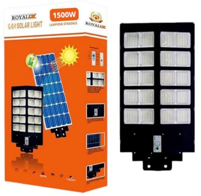 Generico Lampione Stradale Solare LED 1500W – Faro Impermeabile con Telecomando e Kit di Montaggio Incluso