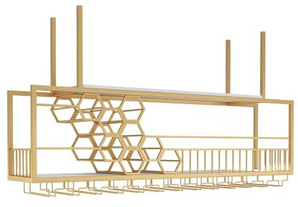 Portabottiglie da soffitto,Portabottiglie da appendere di grande capacità,Bar industriale con mensola sospesa Portabicchieri da vino,Bottiglie di vino,Espositore per vino/piatti,Mensola per
