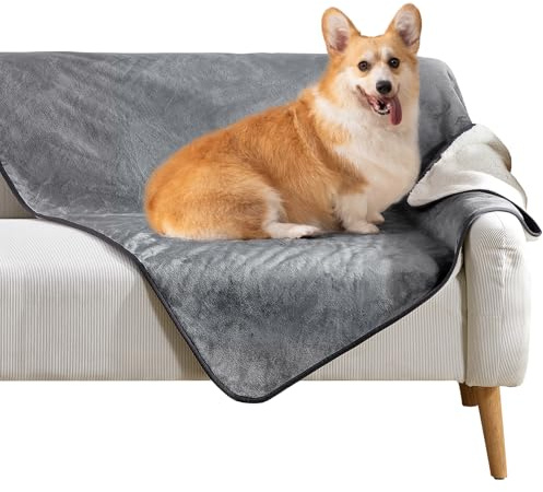 The Fellie Hundedecken, waschbar, weich, warm, Sherpa-Fleece, wasserdichte Decke für mittelgroße Hunde und Katzen, wendbar, Hundesofa, Autoschutz, beruhigende Haustierdecke, 100 x 120 cm, Grau
