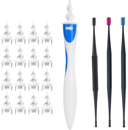 Earwax Remover Tool, Spiral Ear Wax Cleaners, Silicone Safe Ear Wax Cleaner with 16 Pcs Replacement Tips, Ear Wax Removal kit for Adult & Kids (with 3 Double Headed Ear Spoon)