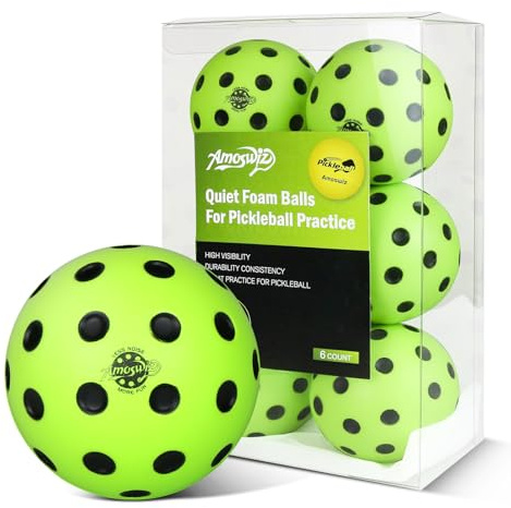 Amoswiz Silent Pickleball-Bälle, leiser Schaumstoffball für Innen- und Außenbereich, geräuschreduzierend, weiche Pickleball-Übungsbälle mit 40 simulierten konkaven Löchern, 6 Stück
