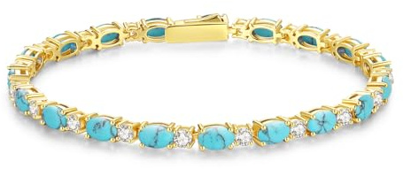 FANCIME Tennisarmband Damen 14K Vergoldet Edelstein Tennis Armband 925 Sterling Silber Geburtsstein Geschenk Schmuck für Damen Mädchen, Länge 19 cm