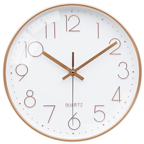 VIKMARI Rose Gold & White Silent Wall Clock Decorative for Living Room Kitchen Bedroom Office 10 Inch Modern